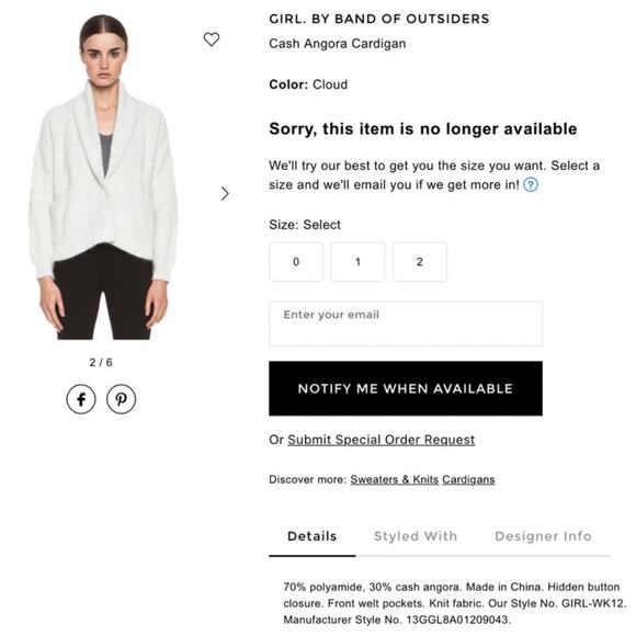 Band Of Outsiders Blue Thick Soft Cashmere Angora Shawl Collar Cardigan 3 L - Picture 9 of 9